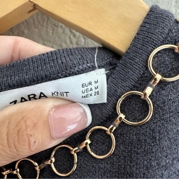 ZARA Knit Top with Chain Neckline Detail Size Medium | Chic & Minimalist Style - Picture 7 of 8